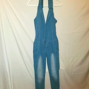 Denim halter jumper with ankle cuff